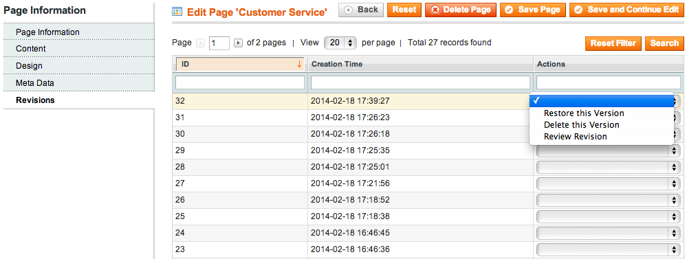 CMS Revisions for Magento